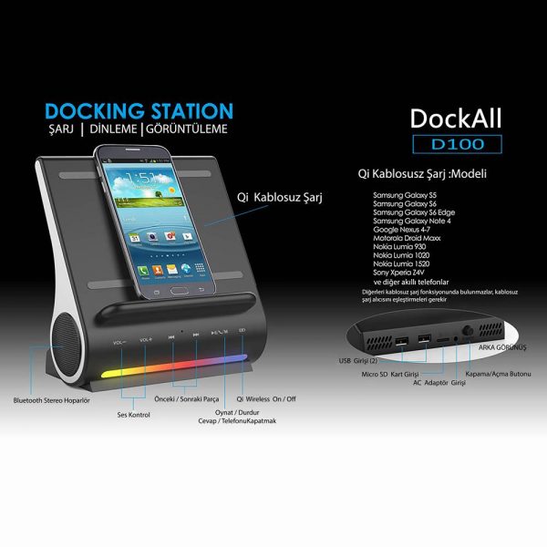 Azpen DockAll D100 Qi Kablosuz Şarj Merkezi