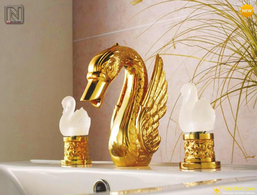 Altın kaplama modern sanatsal tasarım kuğu musluk