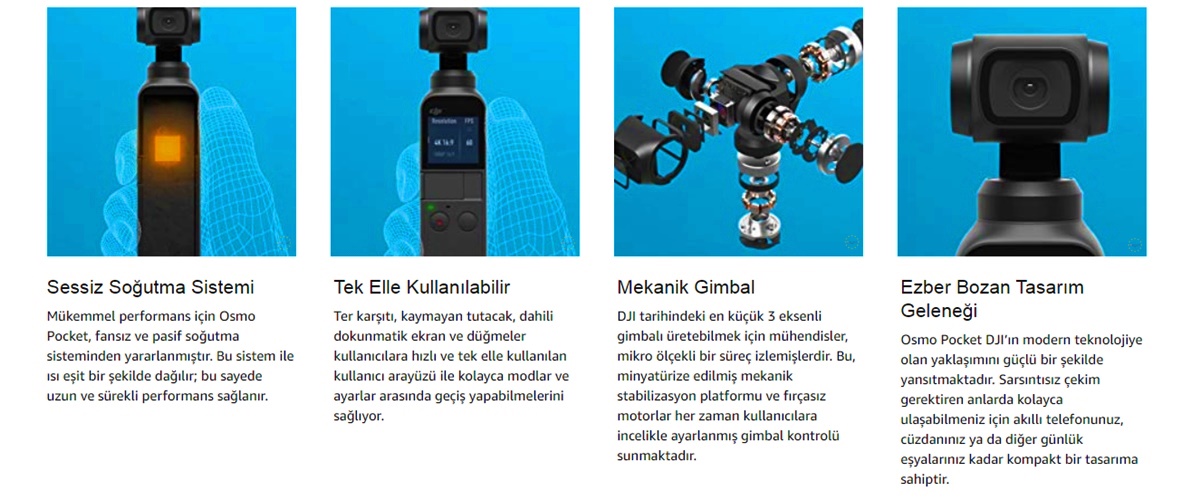 DJI Osmo Pocket Gimbal Kamera Akıllı Telefonlara Takılabilir