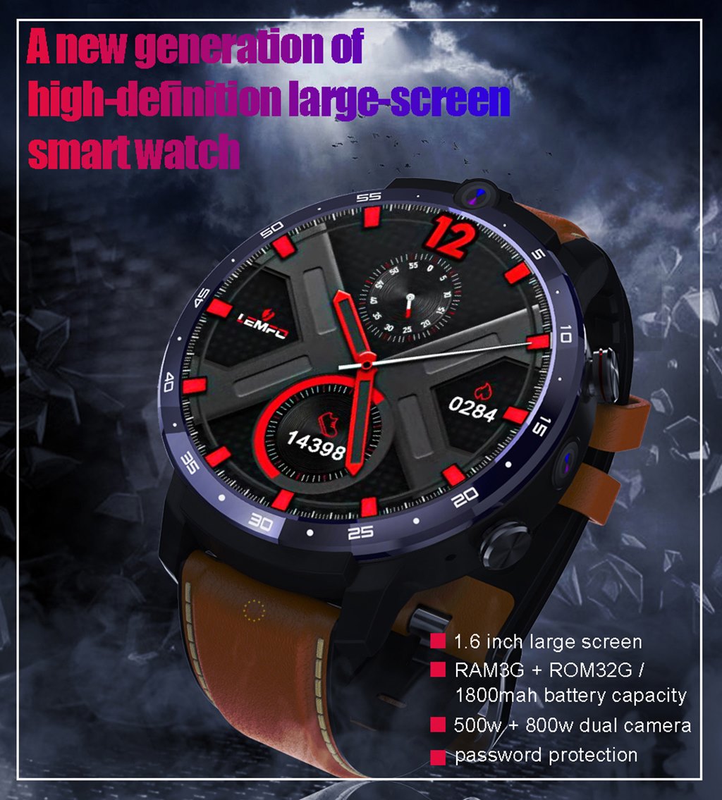 LEMFO LEM12 1.6 inç HD Ekran Android 7.1 Çift Kamera 3G + 32G Akıllı Saat