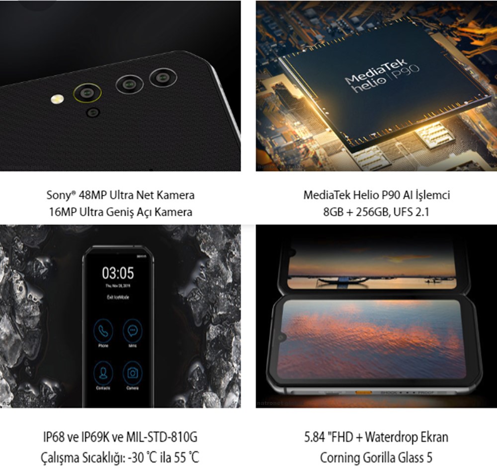 Blackview BV9900 Helio P90 Octa çekirdek 8GB + 256GB IP68 Android 9.0 48MP Kamera