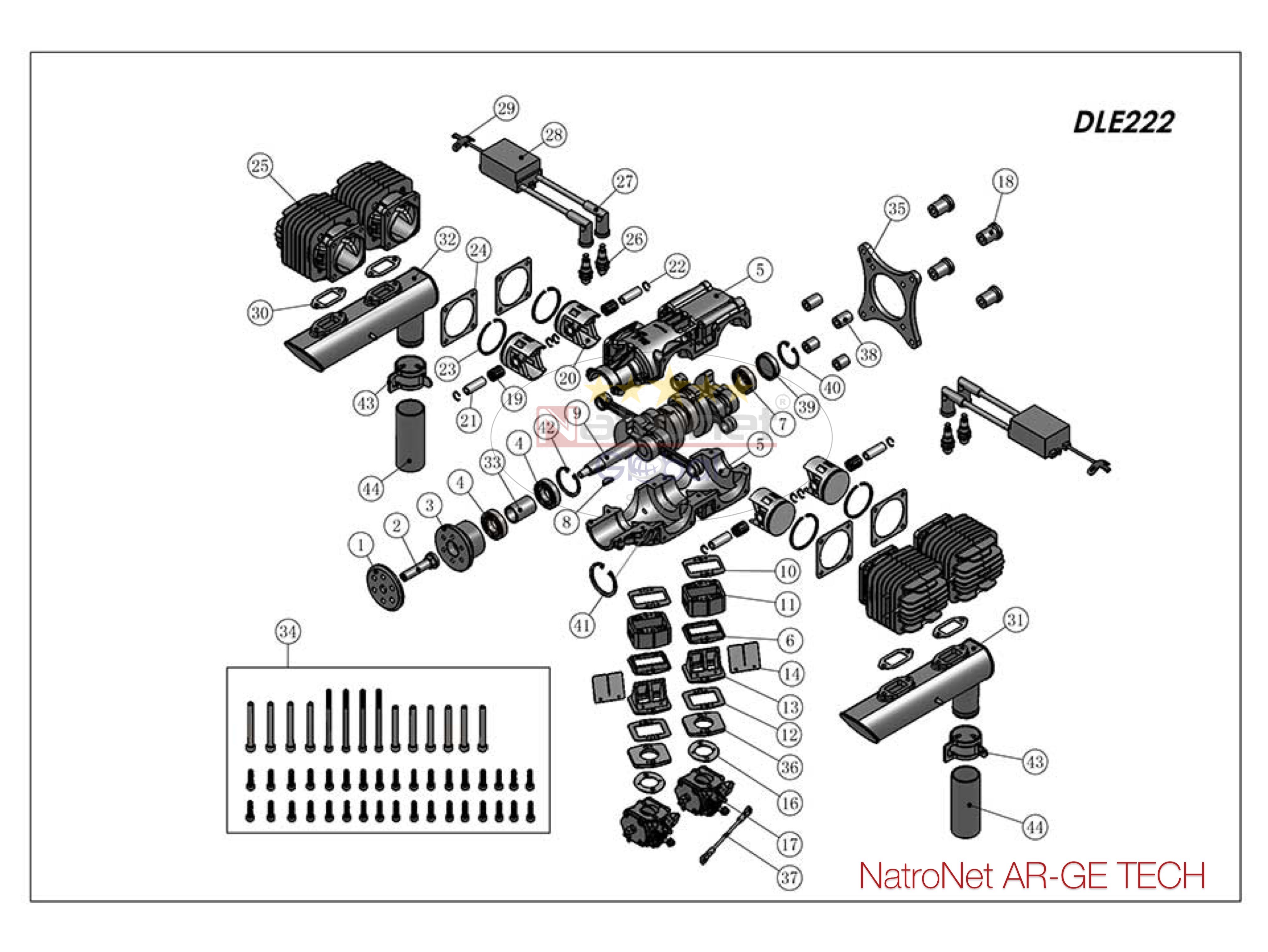 DLE 222™ Dört Silindirli Benzinli Profesyonel Uçak Motoru (DLE Türkiye)