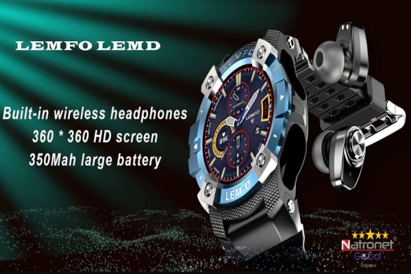 LEMFO LEMD akıllı saat kablosuz Bluetooth 5.0 kulaklık 2 In 1 360*360 HD ekran