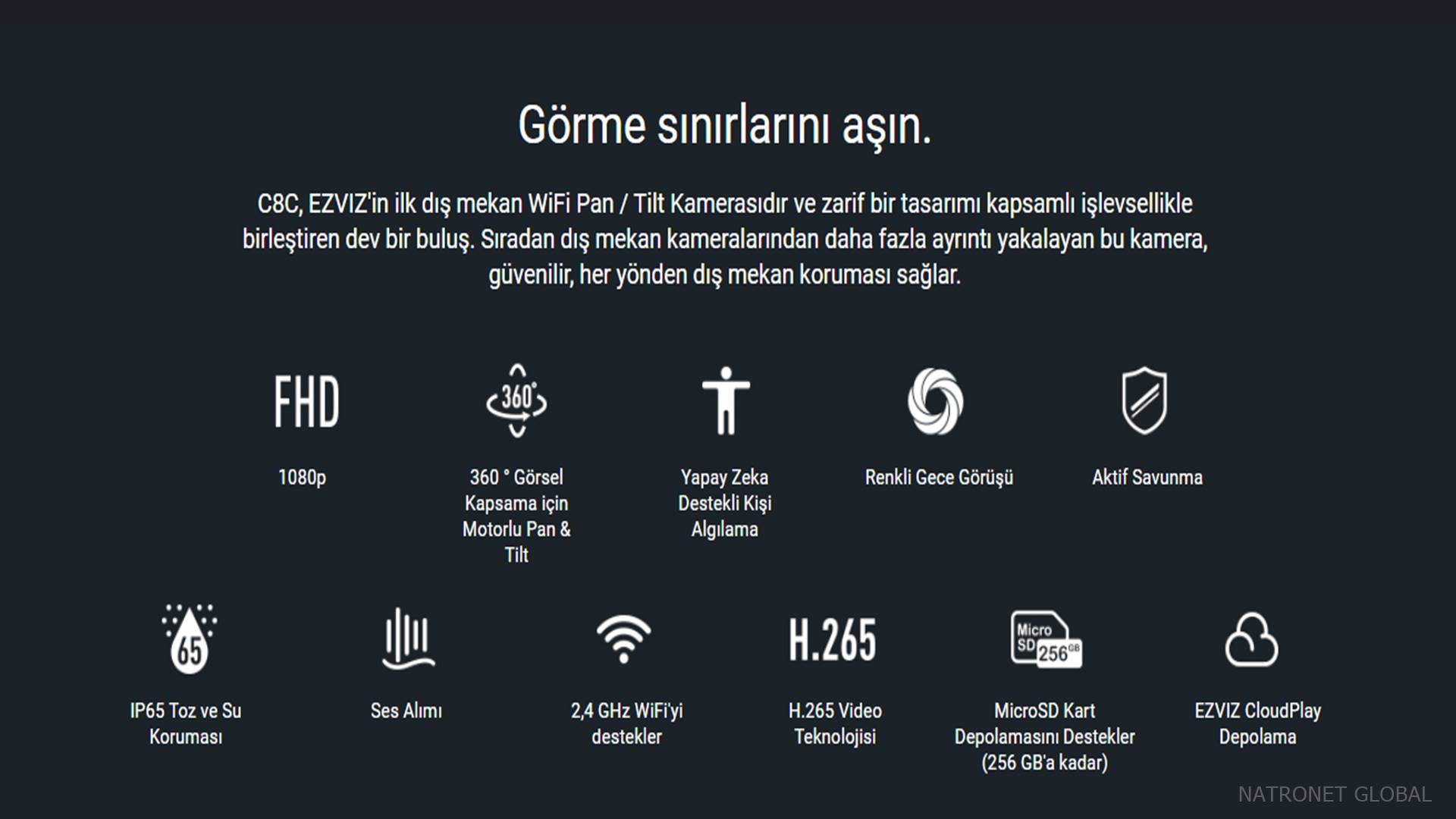 EZVIZ C8C WLAN IP kamera dış mekan 1080p FHD 100ft gece görüşü KI-kişi algılama Pan Tilt 