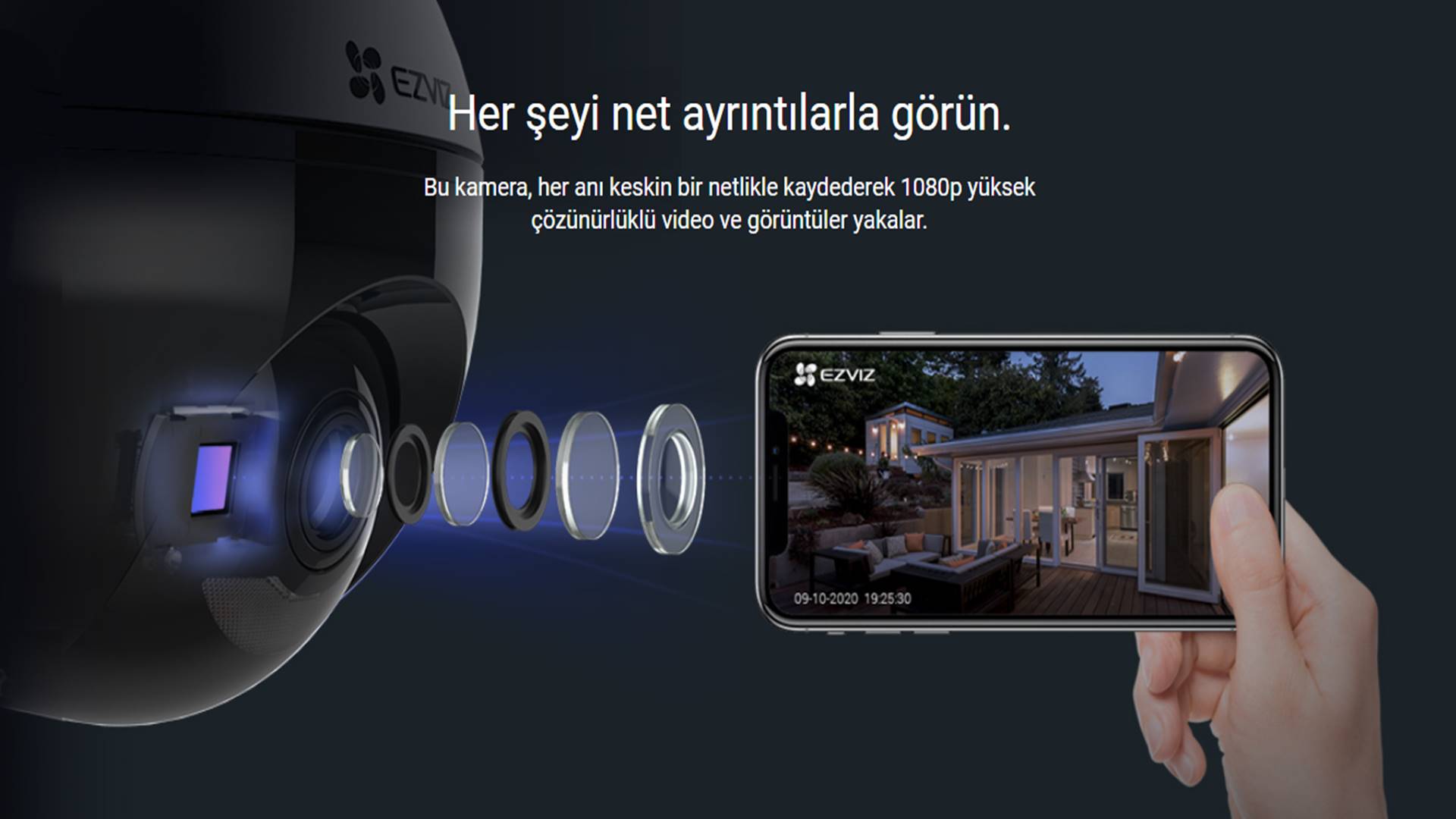 EZVIZ C8C WLAN IP kamera dış mekan 1080p FHD 100ft gece görüşü KI-kişi algılama Pan Tilt 