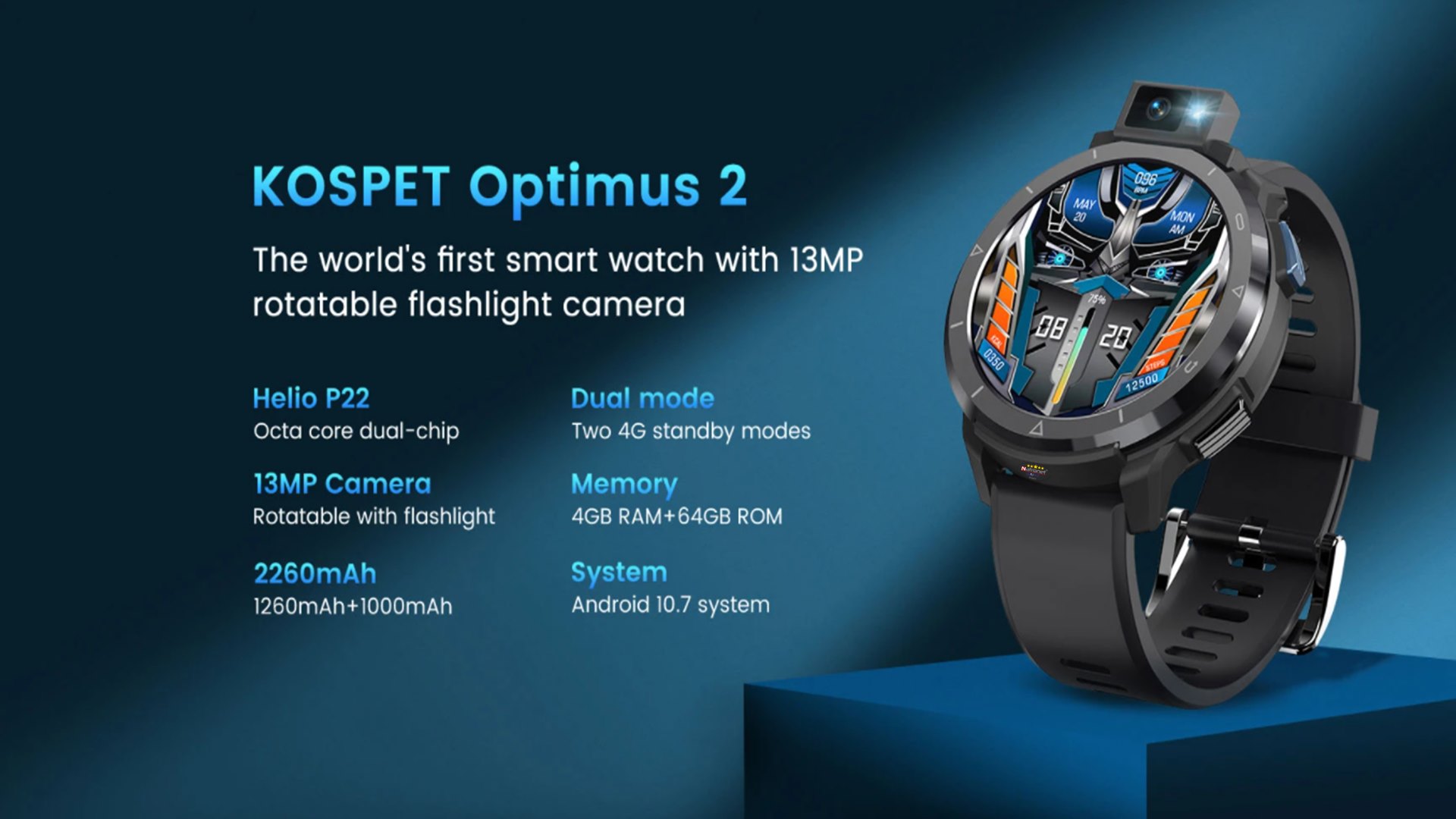 KOSPET Optimus 2 Akıllı Saat Dual Mod Dual Chip 4G+64G Sekiz Çekirdekli 4G-LTE 2260 mAh Pil