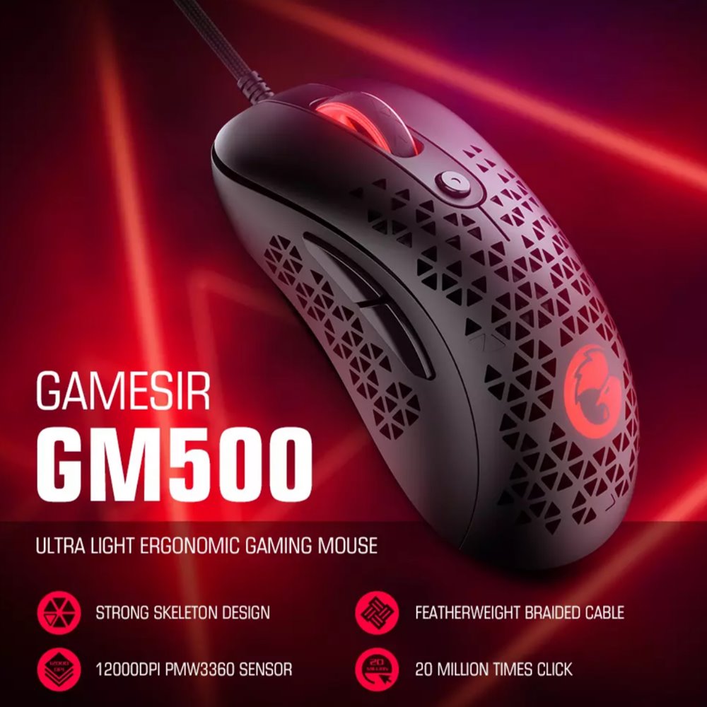 GameSir GM500 Oyun Faresi 12000 DPI'lı Süper Hafif Kablolu Oymalı Tasarım