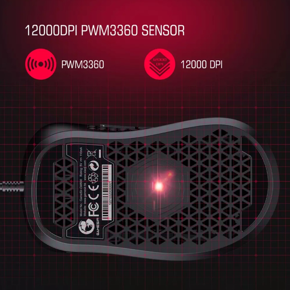 GameSir GM500 Oyun Faresi 12000 DPI'lı Süper Hafif Kablolu Oymalı Tasarım
