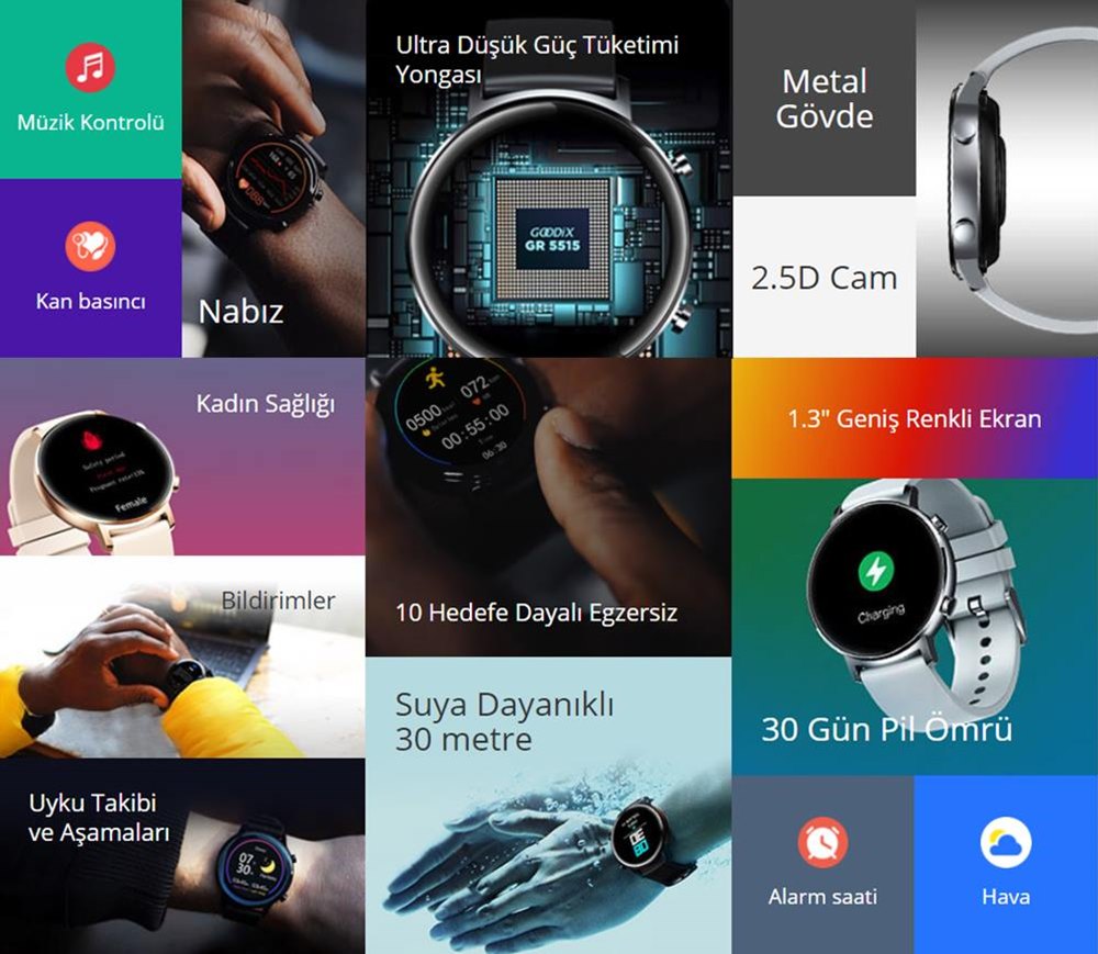 Zeblaze GTR Akıllı Saat Metal Gövde Çok Yönlü Sağlık ve Fitness Takibi 