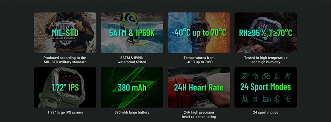 KOSPET TANK M1 Yeni Akıllı Saat 1.72 İnç Tam Dokunmatik Ekran Spor Modu 50 Gün Bekleme IP69 Su Geçirmez 