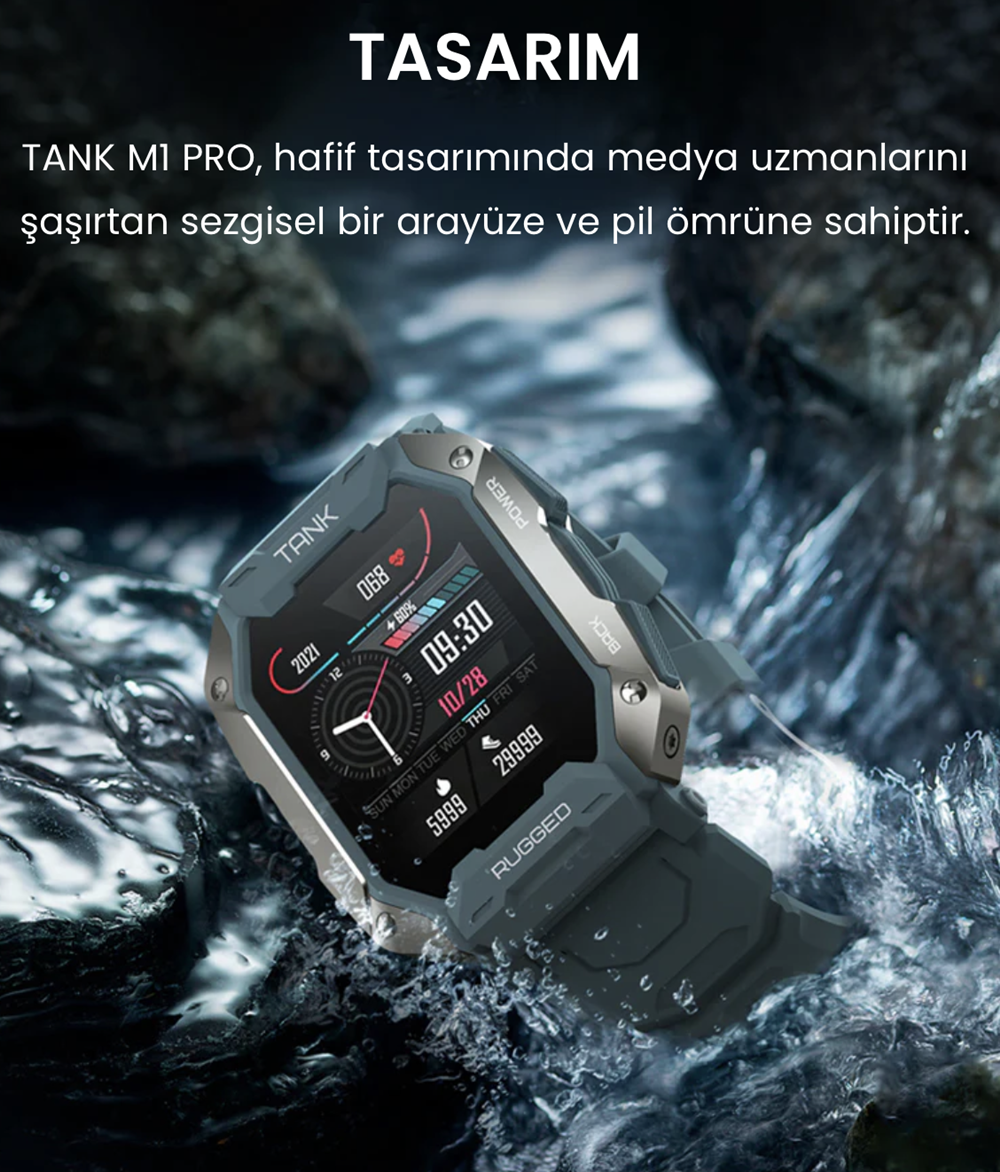 Kospet Tank M1 Pro Akıllı Saat 5ATM ve IP69K Su Geçirmez Bluetooth Arama