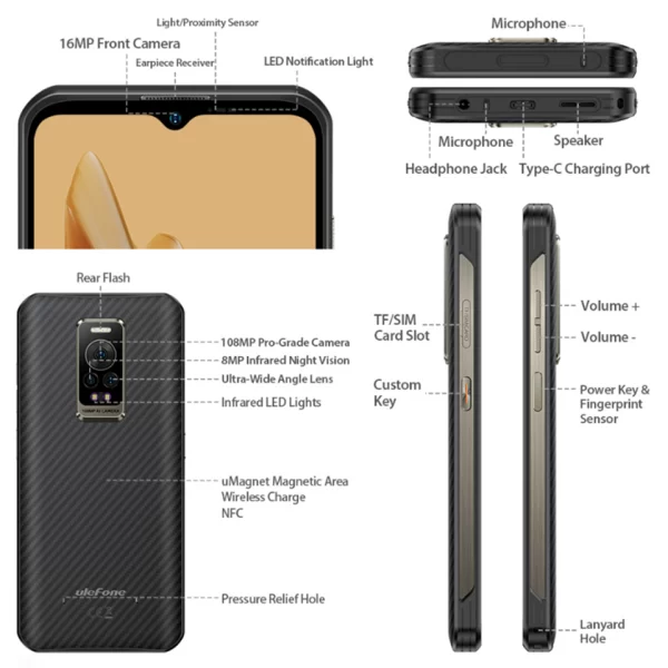 Ulefone Armor 17 Pro | 108 MP Kamera | Ultra Dayanıklı | 120Hz Ultra Ekran | 66W Süper Hızlı Şarj | 8GB RAM - 256GB ROM | Android 12