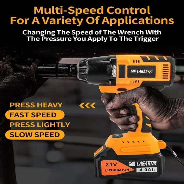 Lagatuns Akülü Darbeli Anahtar, 420 Ft-lb Yüksek Tork 3200 RPM, 21V 4.0Ah Li-Ion Pil ile, Hızlı Şarj Cihazı, 6 Soket