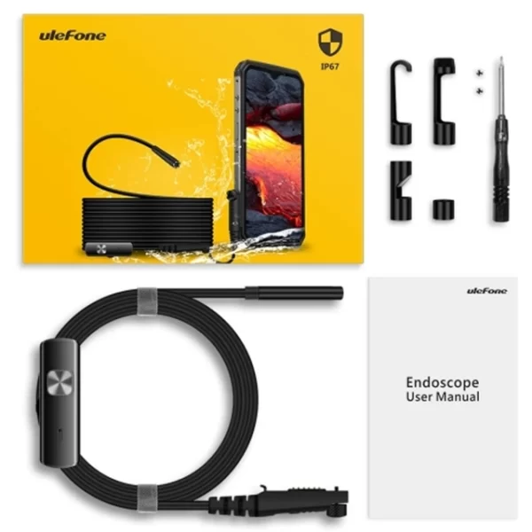 Ulefone Endoscope IP67 Su Geçirmez 3'ü 1 Arada Endoskop, Yarı Sert Muayene Kamerası