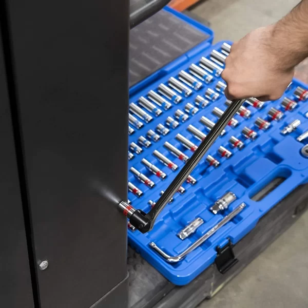 Neiko 02472A 3/8 İnç Tahrikli Renkli Mekanik Cırcır, Lokma Seti, 76 Parçalı Standart ve Derin SAE Boyutları 1/4" - 1" Metrik Boyutlar 6 mm - 24 mm