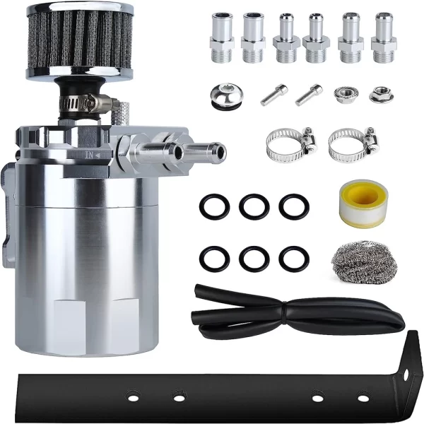 Universal Car Oil Catch Can Kit Polish Baffled Automotive Reservoir Tank 300ml with Breather Aluminum Compact Dual Cylinder