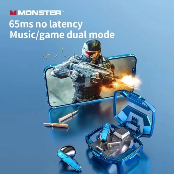 Monster XKT09 Orijinal Kablosuz Bluetooth Oyun kulaklığı TWS Bas HIFI Surround Ses Metal mekanik Kutulu
