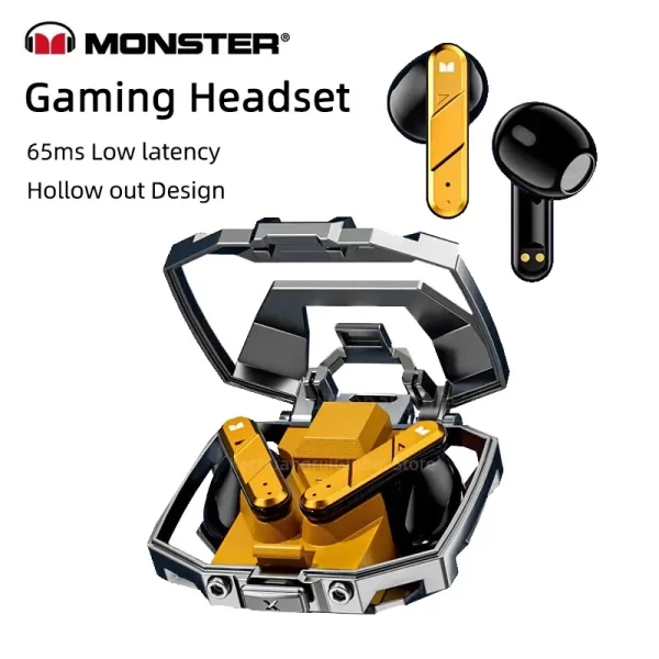 Monster XKT09 Orijinal Kablosuz Bluetooth Oyun kulaklığı TWS Bas HIFI Surround Ses Metal mekanik Kutulu