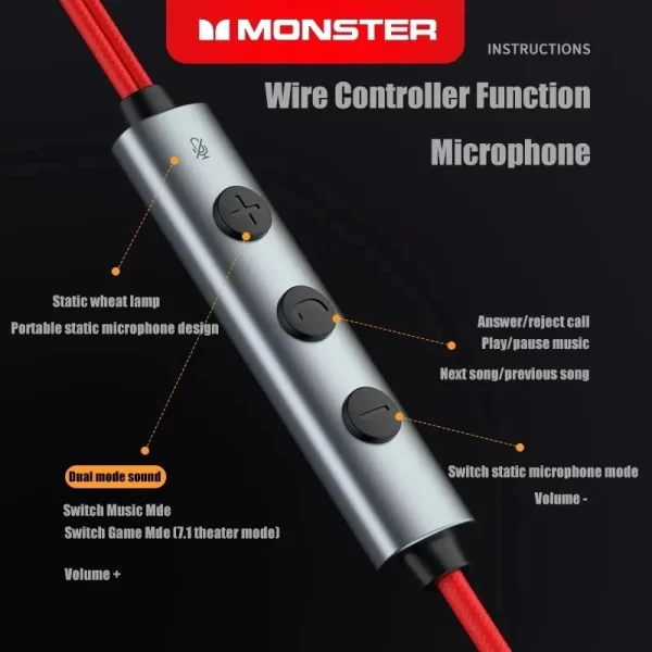Monster SG10 Kablolu Oyun Kulaklıkları Bluetooth kulaklık HD Ses Düşük Gecikme Gürültü Azaltma Mikrofon ile Kulakiçi Kulaklık