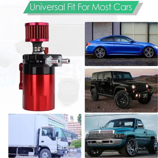 Universal Car Oil Catch Can Kit Polish Baffled Automotive Reservoir Tank 300ml with Breather Aluminum Compact Dual Cylinder