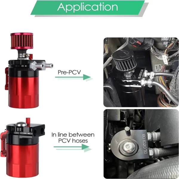 Universal Car Oil Catch Can Kit Polish Baffled Automotive Reservoir Tank 300ml with Breather Aluminum Compact Dual Cylinder