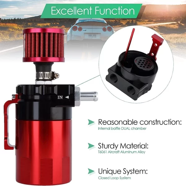 Universal Car Oil Catch Can Kit Polish Baffled Automotive Reservoir Tank 300ml with Breather Aluminum Compact Dual Cylinder