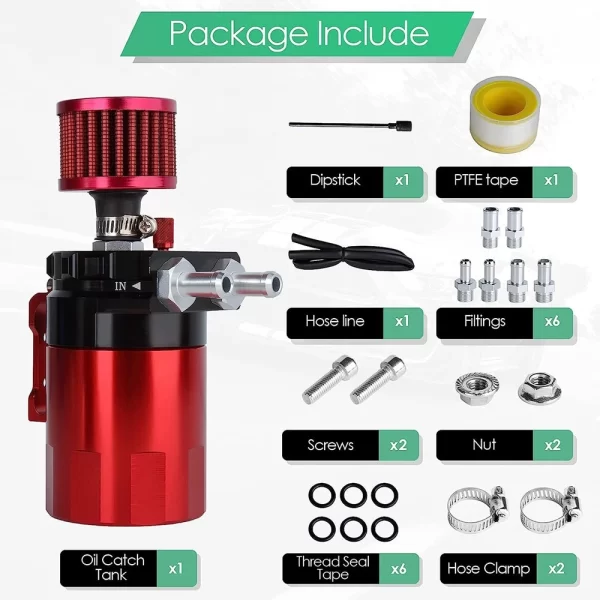 Universal Car Oil Catch Can Kit Polish Baffled Automotive Reservoir Tank 300ml with Breather Aluminum Compact Dual Cylinder