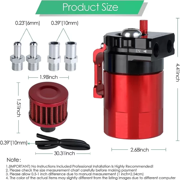 Universal Car Oil Catch Can Kit Polish Baffled Automotive Reservoir Tank 300ml with Breather Aluminum Compact Dual Cylinder
