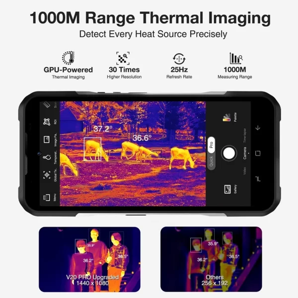 DOOGEE V20 Pro 1000m Yüksek Hassasiyetli Geliştirilmiş Termal Kamera 5G Zırhlı Telefon