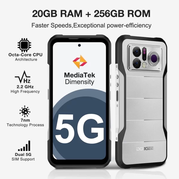 DOOGEE V20 Pro 1000m Yüksek Hassasiyetli Geliştirilmiş Termal Kamera 5G Zırhlı Telefon