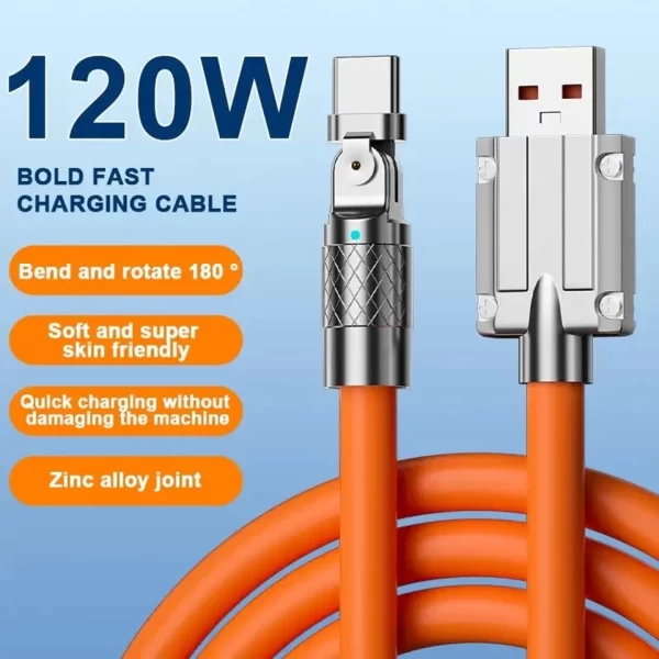 120w 6A 180 derece dönebilen Ultra hızlı şarj kablosu C tipi hızlı şarj kablosu