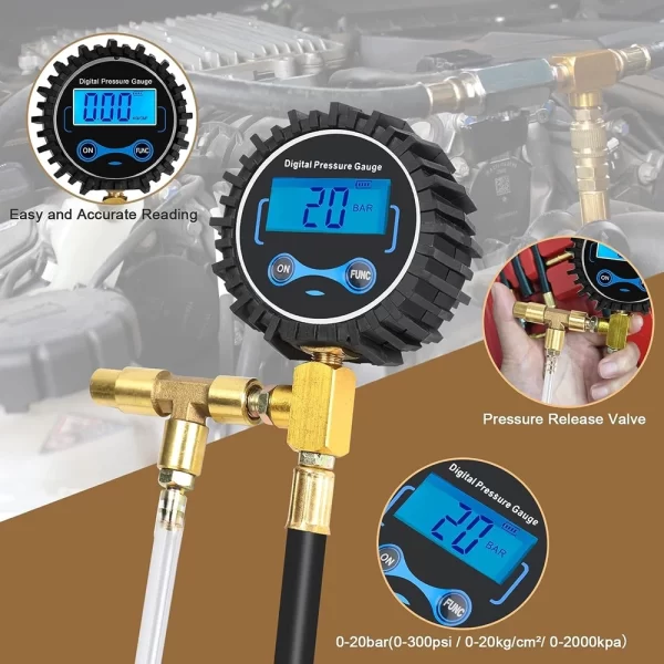 Dijital Yakıt Enjeksiyon Basınç Test Kiti - Benzinli Motor için Yakıt Basınç Göstergesi 0-300 PSI Yakıt Basınç Test Kiti