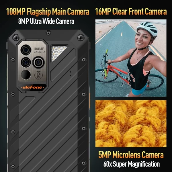 Ulefone Power Armor 19 Rugged Akıllı Telefon Sıcaklık Ölçümü 108MP Ana Kamera, 17GB+256GB MTK Helio G99, 9600mAh Pil 66W Hızlı Şarj