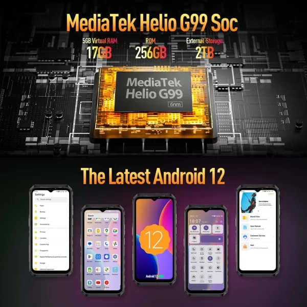 Ulefone Power Armor 19 Rugged Akıllı Telefon Sıcaklık Ölçümü 108MP Ana Kamera, 17GB+256GB MTK Helio G99, 9600mAh Pil 66W Hızlı Şarj