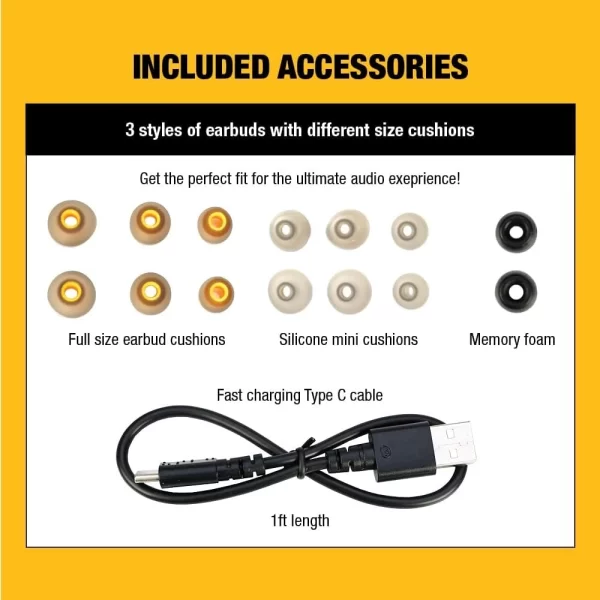 DEWALT Pro-X1 Gerçek Kablosuz Bluetooth Kulaklıklar Dış Mekan Çalışmaları için Premium Ses Kalitesi