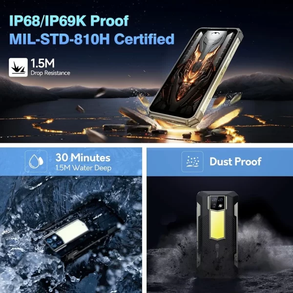 Ulefone Armor 24 22000mAh Mega Batarya Kamp Işığı, 24GB RAM +256GB ROM, 6.78 İnch Gece Görüş Kamerası
