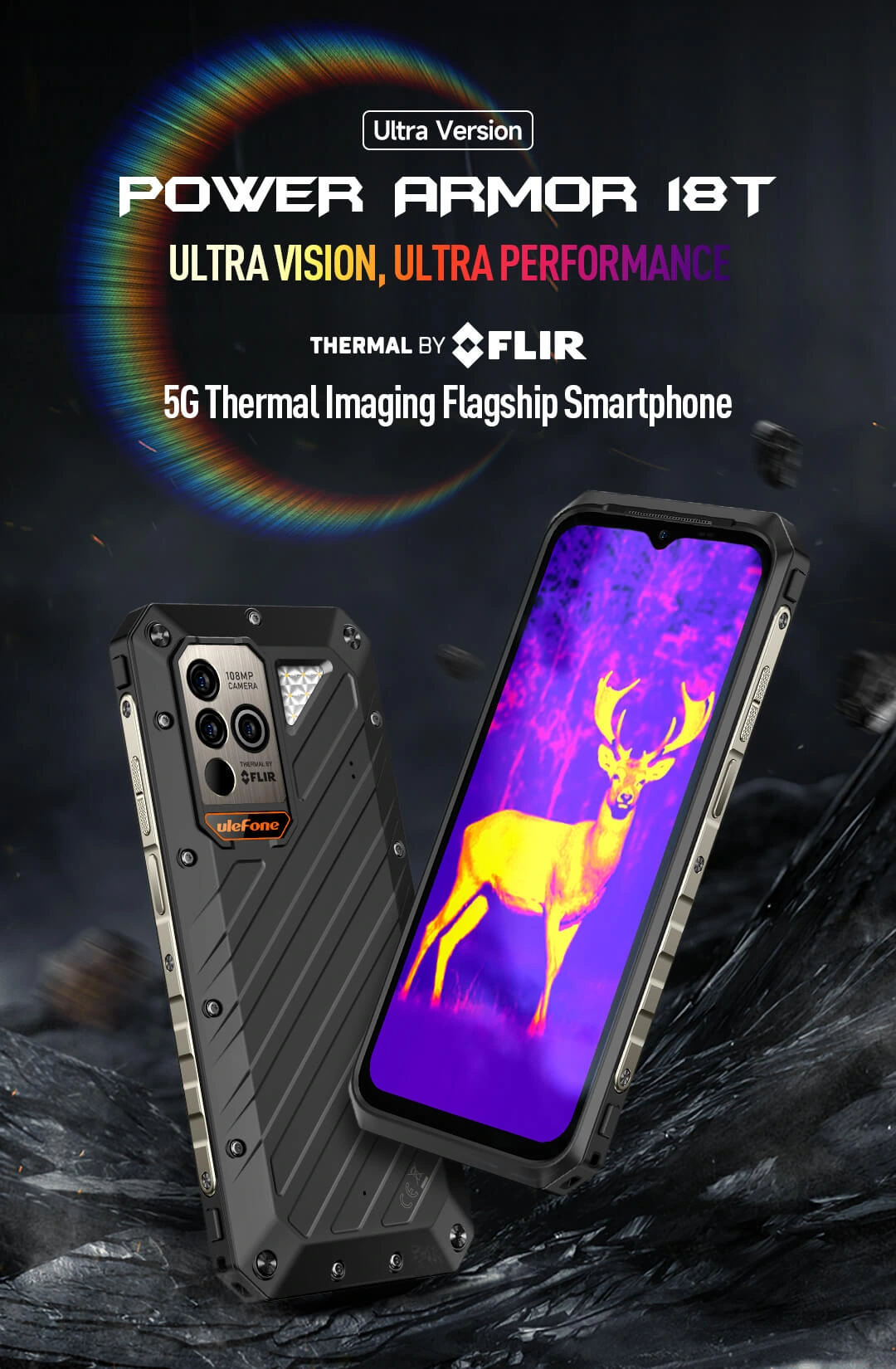 Ulefone Power Armor 18T Ultra 5G Zırhlı Telefon Termal Görüntü Kamerası 24 GB(12+12)+512 GB MTK Dimensity 7050 108 MP Kamera