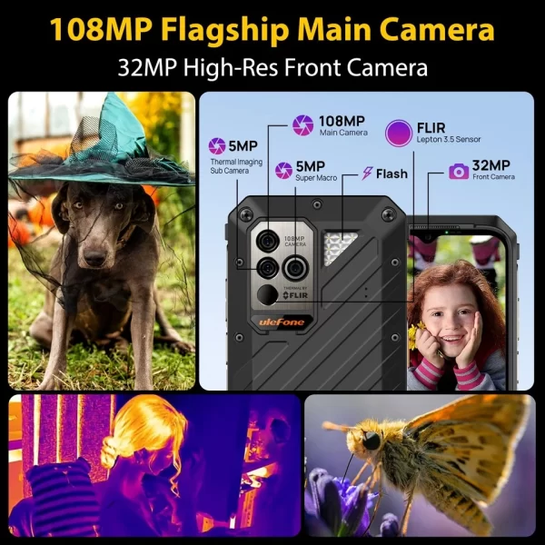 Ulefone Power Armor 18T Ultra 5G Zırhlı Telefon Termal Görüntü Kamerası 24 GB(12+12)+512 GB MTK Dimensity 7050 108 MP Kamera