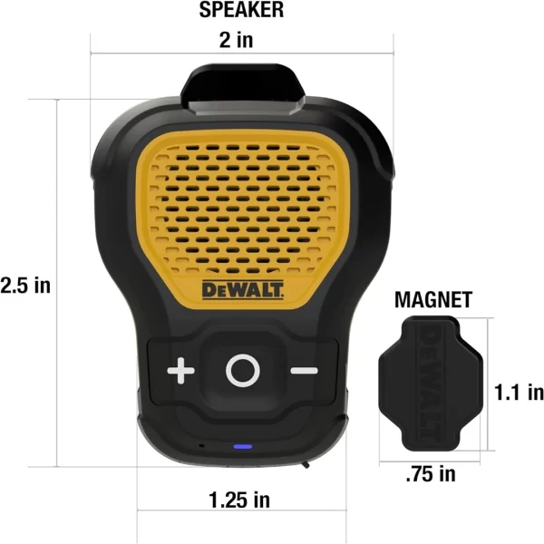 DEWALT-190 1148 DW2 Giyilebilir Bluetooth Hoparlör — Manyetik Klipsli Kablosuz Şantiye Pro Suya Dayanıklı