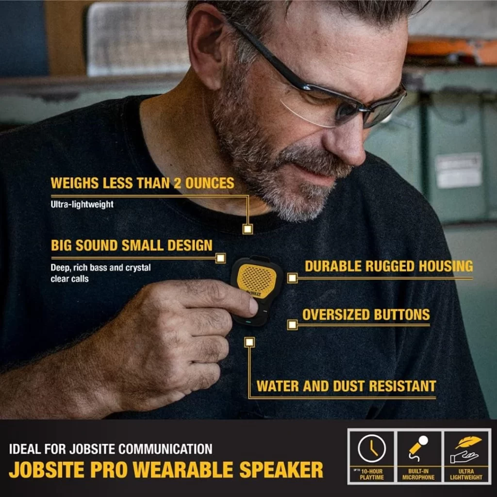 DEWALT-190 1148 DW2 Giyilebilir Bluetooth Hoparlör — Manyetik Klipsli Kablosuz Şantiye Pro Suya Dayanıklı