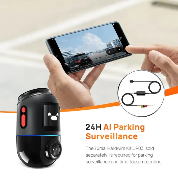 70mai Omni Araç Kamerası 360° Dönen, Üstün Gece Görüşü, Dahili 128 GB eMMC Depolama, Hızlandırılmış Kayıt