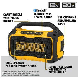 DEWALT DCR010 20V MAX Bluetooth Hoparlör Şantiyeler için Dayanıklı Hoparlör