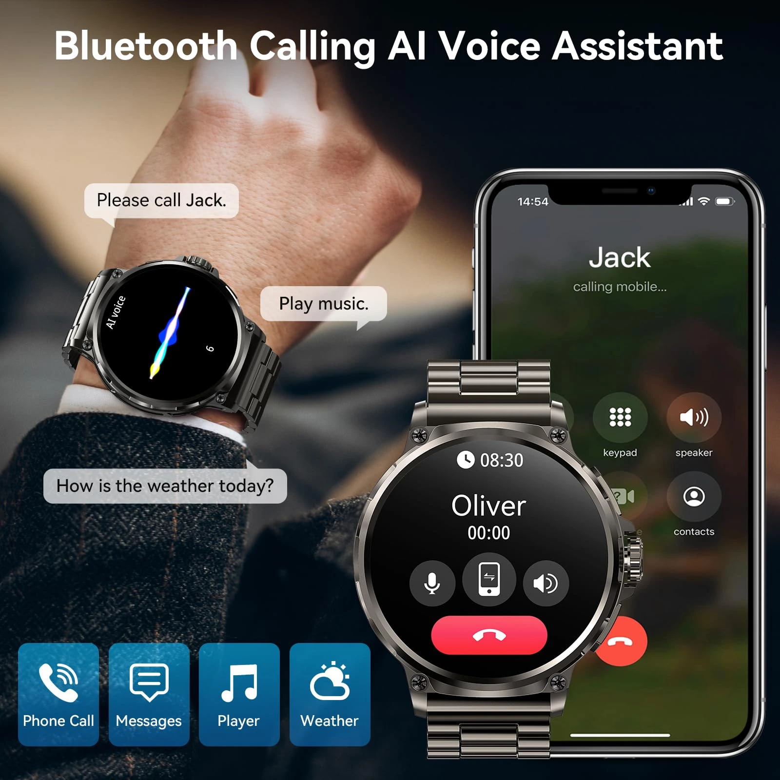 Amaztim Power Akıllı Saat 1.85 inç HD Ultra Geniş Ekran Uzun Süreli Ekstra Uzun Pil Bluetooth Çağrısı