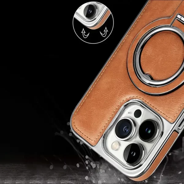 iPhone 15 için El yapımı Lüks Deri Magsafe kablosuz şarj destekli Kılıf