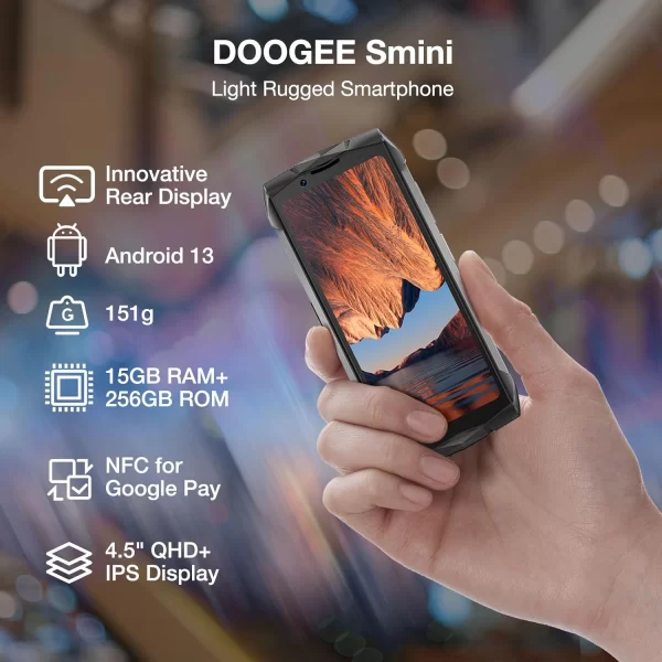 DOOGEE Smini mini Rugged Smartphone 15GB+256GB/ 2TB TF ve amp; Helio G99 İşlemci