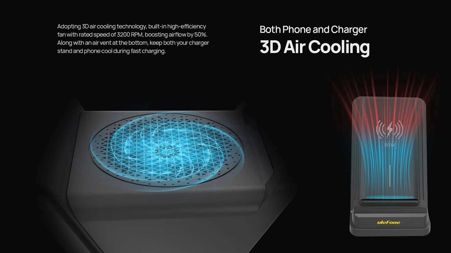 Ulefone 50W Hava Soğutmalı Kablosuz Şarj Standı Akım Korumalı