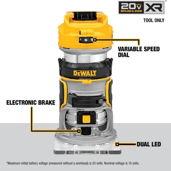 DEWALT 20V Max XR Kablosuz Yönlendirici, Fırçasız Motor (Batar yok)