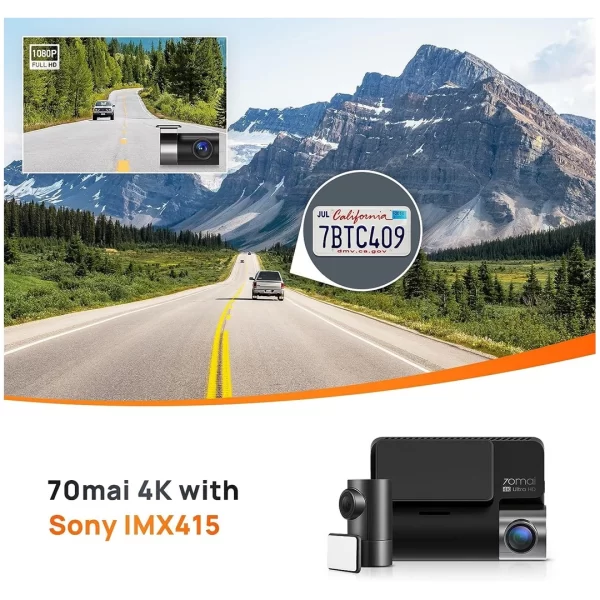 70mai A800S Gerçek 4K Araç Kamerası Çift Kamera Sony IMX415, Ön ve Arka, Dahili GPS, Süper Gece Görüşü, 3 inç IPS LCD, Park Modu, ADAS, Döngü Kayıt, iOS/Android Uygulama Kontrolü