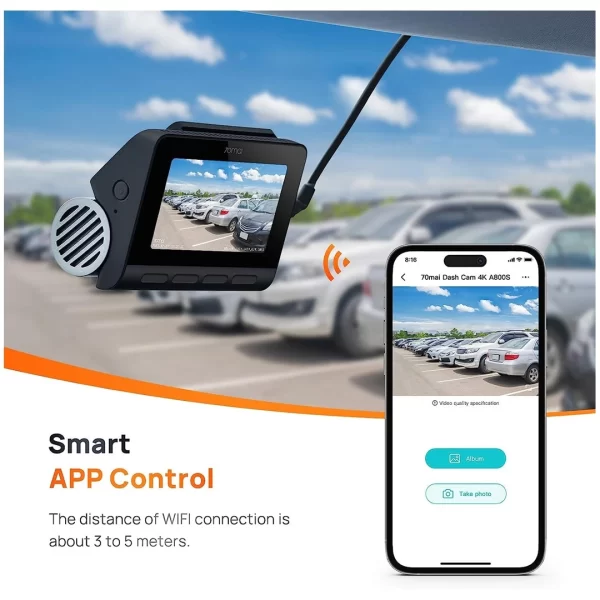 70mai A800S Gerçek 4K Araç Kamerası Çift Kamera Sony IMX415, Ön ve Arka, Dahili GPS, Süper Gece Görüşü, 3 inç IPS LCD, Park Modu, ADAS, Döngü Kayıt, iOS/Android Uygulama Kontrolü