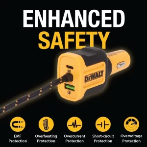 DEWALT 5 Portlu Ön ve Arka Koltuk Mobil USB PD 72W Araç Şarj Adaptörü